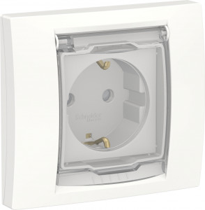 Розетка с З/К с шторками с крышкой IP44, Белый, Unica New Schneider NU003718