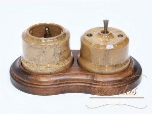 Выключатель керамика тумблерный 1 кл., Капучино с медной ручкой, Lindas 34430-C