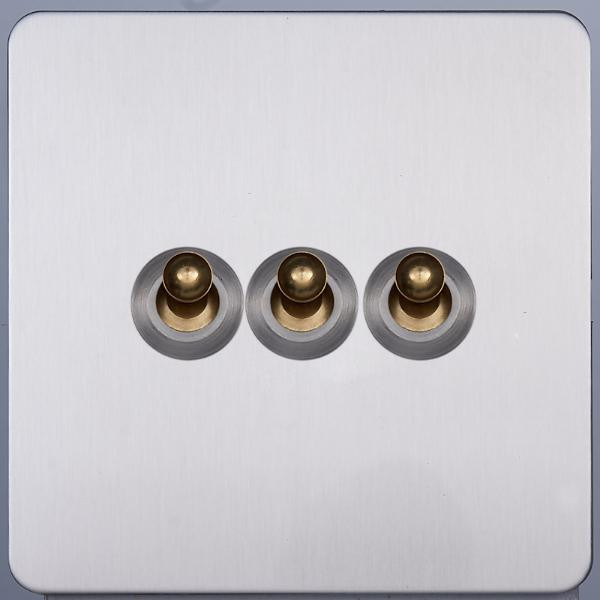 Выключатель тумблерный 3 кл. (внутренний монт.), Никель, Leon Salvador SBAN53A5A3