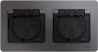 Розетка 2 местная с З/К, крышкой и шторкой IP44, Графит, Glossa SE GSL001347
