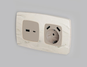 Лицевая панель розетки USB для быстрой зарядки тип A+C, Серо-бежевый матовый, OMEGA Quant Ambrella Volt OP3710