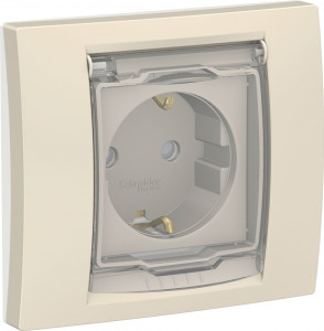 Розетка с З/К с шторками с крышкой IP44, Бежевый, Unica New Schneider NU003744