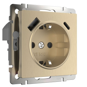 Розетка с З/К и USB зарядкой, тип А+С, Шампань рифленый, Werkel W1171710