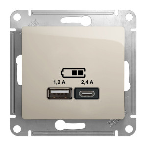Розетка USB для зарядки A+C, Молочный, Glossa SE GSL000939 Розетка USB для зарядки A+C, Молочный, Glossa SE GSL000939