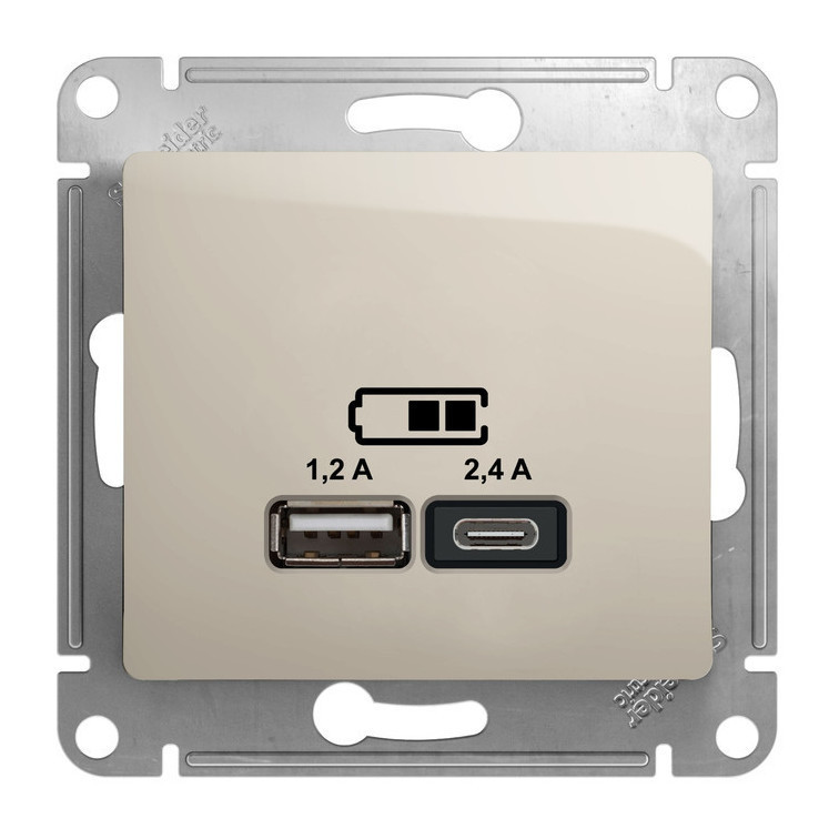 Розетка USB для зарядки A+C, Молочный, Glossa SE GSL000939