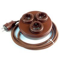 Ретро удлинитель WOOden 3 мест. 3 метра, темный дуб, Interior Electric УДЛКИЭ-3*1.5/3/КОР
