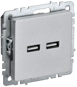 Розетка USB для зарядки, тип А+А 3,1А, Алюминий, Brite IEK BR-U21-D31-K47