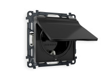 Розетка с З/К с крышкой и шторками, герметичная IP44, Черный матовый, ALFA Quant Ambrella Volt MA808010