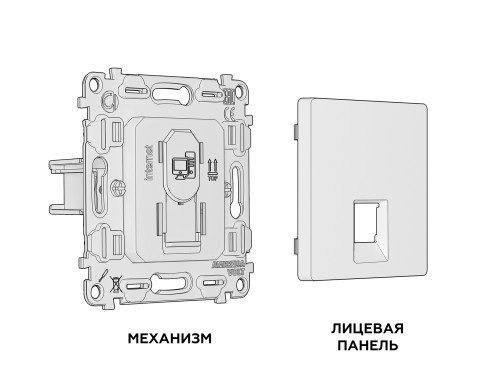 Розетка комп. с шторками RJ45 Cat. 6, Серебро глянец, ALFA Quant Ambrella Volt MA412010
