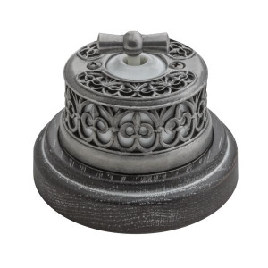 Выключатель фарфоровый поворотный на 2 положения проходной, Состаренное серебро/Белый, Salvador OP11DN.WT