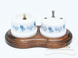 Кнопка-тумблер для диммера, Белый/Гжель с бронзовой ручкой, Lindas 34719-B