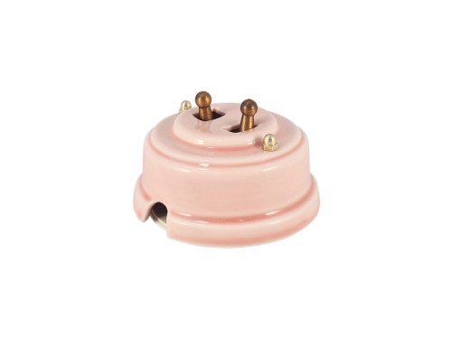 Выключатель керамика тумблерный 2 кл., розовый rosa с бронзовой ручкой, Leanza ВР2ДБ
