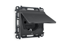 Розетка с З/К с крышкой и шторками, герметичная IP44, Графит мягкое касание, ALFA Quant Ambrella Volt MA908010