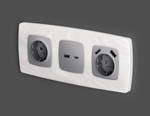 Лицевая панель розетки USB для быстрой зарядки тип A+C, Сталь матовый, OMEGA Quant Ambrella Volt OP5110