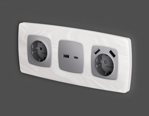 Лицевая панель розетки USB для быстрой зарядки тип A+C, Сталь матовый, OMEGA Quant Ambrella Volt OP5110