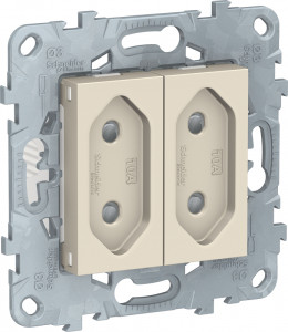 Розетка 2-ая без З/К с шторками, Бежевый, Unica New Schneider NU503144 Розетка 2-ая без З/К с шторками, Бежевый, Unica New Schneider NU503144