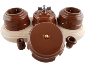 Выключатель керамика 2 кл. (4 положения), Kоричневый Bruno, ручка золото, Leanza ВП2КЗ