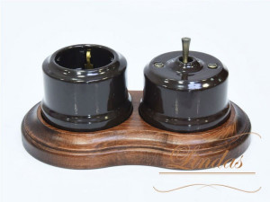 Выключатель керамика тумблерный 1 кл. проходной, Коричневый с бронзовой ручкой, Lindas 34512-B