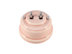 Выключатель керамика тумблерный 2 кл., розовый rosa с серебряной ручкой, Leanza ВР2ДС