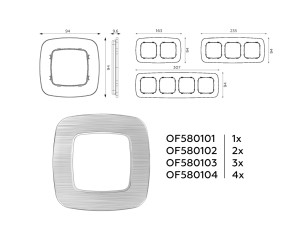 Рамка 4 местная металл, Серебро\Металл шлифованный, OMEGA Radian Ambrella Volt OF580104