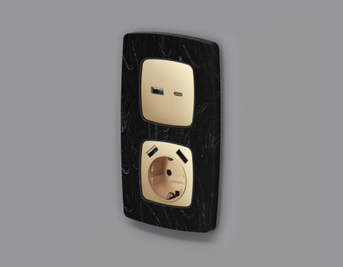 Лицевая панель розетки USB для быстрой зарядки тип A+C, Шампань, OMEGA Quant Ambrella Volt OP6110