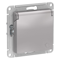 Розетка с З/К с шторками с крышкой, Алюминий, AtlasDesign SE ATN000346