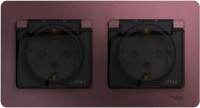 Розетка 2 местная с З/К, крышкой и шторкой IP44, Баклажанный, Glossa SE GSL001147