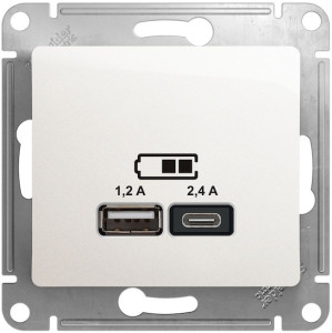 Розетка USB для зарядки A+C, Перламутр, Glossa SE GSL000639 Розетка USB для зарядки A+C, Перламутр, Glossa SE GSL000639
