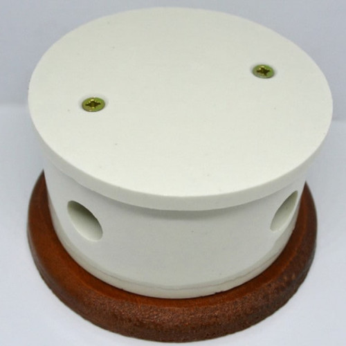 Распаечная коробка D80 из керамики с круглой крышкой, подложка вишня, слон. кость, ЦИОН РК-СК1