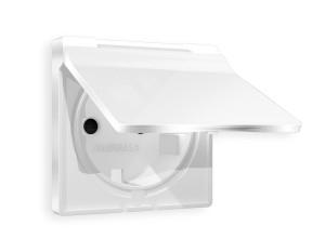 Лицевая панель розетки с З/К с крышкой и шторками, герметичная IP44, Белый глянец, ALFA Quant Ambrella Volt AP1080