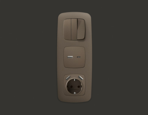 Лицевая панель розетки USB для быстрой зарядки тип A+C, Темная бронза матовый, OMEGA Quant Ambrella Volt OP6410