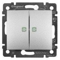 Выключатель 2 клав. с подсветкой, алюминий, Valena Classic Legrand 770128