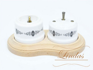 Кнопка-тумблер для диммера, Белый/Черный орн. с бронзовой ручкой, Lindas 34720-B