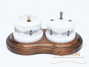 Кнопка-тумблер для диммера, Белый/Черный орн. с бронзовой ручкой, Lindas 34720-B