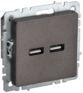Розетка USB для зарядки, тип А+А 3,1А, Темная бронза, Brite IEK BR-U21-D31-K45