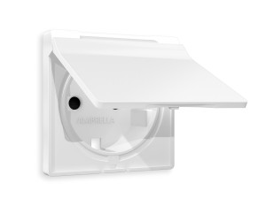 Лицевая панель розетки с З/К с крышкой и шторками, герметичная IP44, Белый матовый, ALFA Quant Ambrella Volt AP1280