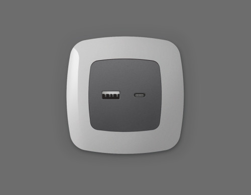 Лицевая панель розетки USB для быстрой зарядки тип A+C, Антрацит серый, OMEGA Quant Ambrella Volt OP6610