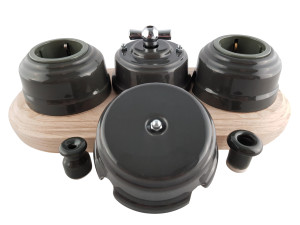 Выключатель керамика 2 кл. (4 положения), Cерый Grigio, ручка золото, Leanza ВП2СЗ