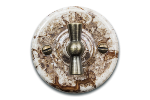 Выключатель керамика поворотный 1 кл. проходной (2 полож), Мрамор Bironi B1-201-09