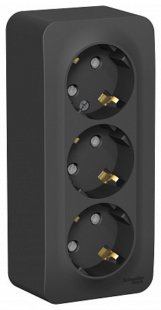 Розетка 3 местная с З/К со шторками 16А 250В, Антрацит, Blanca SE BLNRA011316