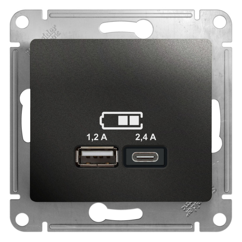 Розетка USB для зарядки A+C, Антрацит, Glossa SE GSL000739