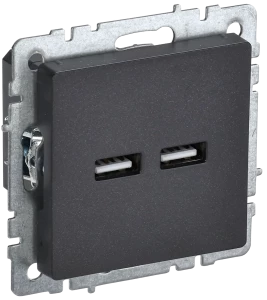 Розетка USB для зарядки, тип А+А 3,1А, Черный, Brite IEK BR-U21-D31-K02