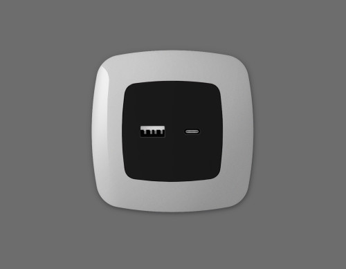 Лицевая панель розетки USB для быстрой зарядки тип A+C, Черный матовый, OMEGA Quant Ambrella Volt OP8110
