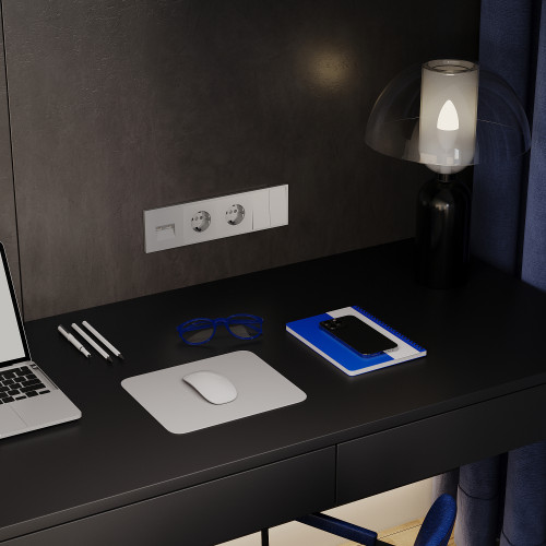 Розетка компьютерная 2-ая RJ45+RJ45 кат.6, Сталь, S70 Voltum VLS060205