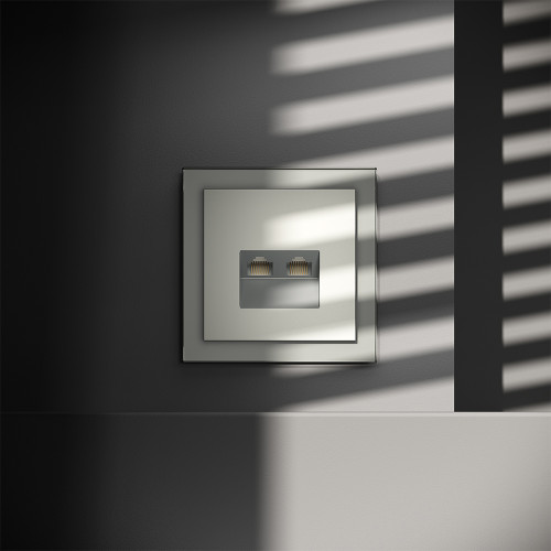 Розетка компьютерная 2-ая RJ45+RJ45 кат.6, Сталь, S70 Voltum VLS060205
