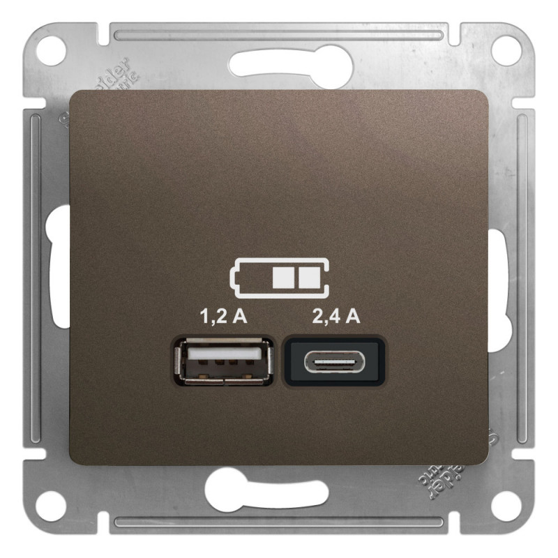 Розетка USB для зарядки A+C, Шоколад, Glossa SE GSL000839