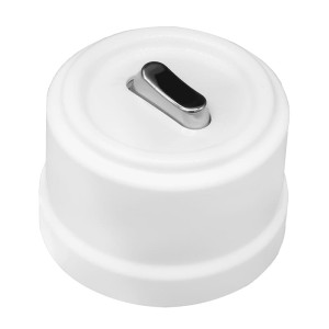 Выключатель пластик кнопочный 1 кл. перекрестный, Белый, ручка Серебро, Bironi B1-223-21-G