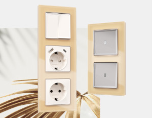 Рамка 4 местная стекло органическое, Шампань, ALFA Platos Ambrella Volt AF330604