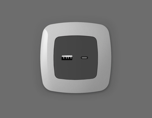 Лицевая панель розетки USB для быстрой зарядки тип A+C, Графит Мягкое касание, OMEGA Quant Ambrella Volt OP9110