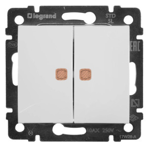 Выключатель 2 клав. с 2ой индикацией, белый, Valena Classic Legrand 774213